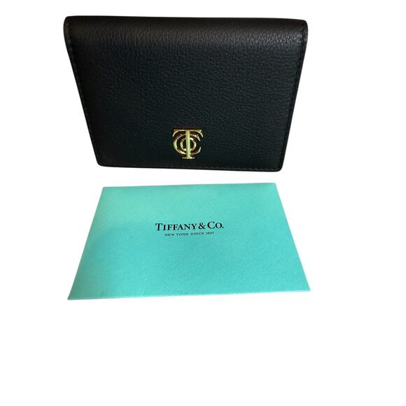 Tiffany & Co. Deco Flap Card Holder Case Black Leather - Picture 5 of 7